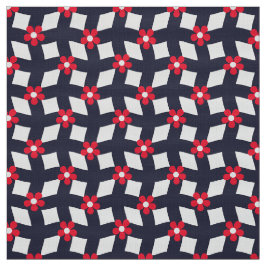 Navy Abstract Floral Grid - Poplin Fabric ファブリック