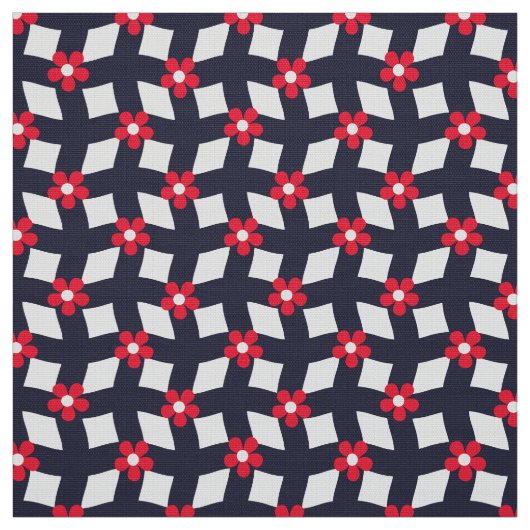 Navy Abstract Floral Grid - Poplin Fabric ファブリック (見本)