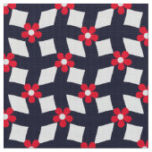 Navy Abstract Floral Grid - Poplin Fabric ファブリック (クローズアップ)