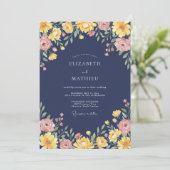 Navy Amber Floral Romantic Wedding 招待状 (スタンド正面)