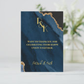 NAVY AND金ゴールドAGATE結婚's THANK YOU NOTE サンキューカード (スタンド正面)