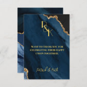 NAVY AND金ゴールドAGATE結婚's THANK YOU NOTE サンキューカード (正面/裏面)