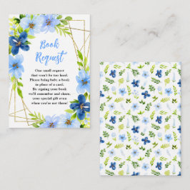 Navy and Baby Blue Floral Baby Book Request エンクロージャーカード