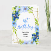 Navy and Baby Blue Floral Birthday カード (正面)