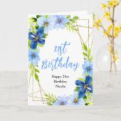Navy and Baby Blue Floral Birthday カード (黄色い花)