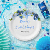 Navy and Baby Blue Floral Bridal Shower ペーパープレート (パーティー)