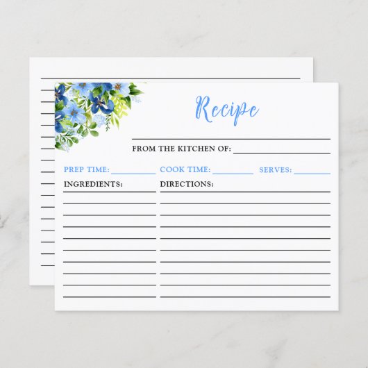 Navy and Baby Blue Floral Recipe Card (正面/裏面)