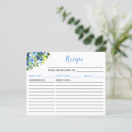 Navy and Baby Blue Floral Recipe Card (スタンド正面)