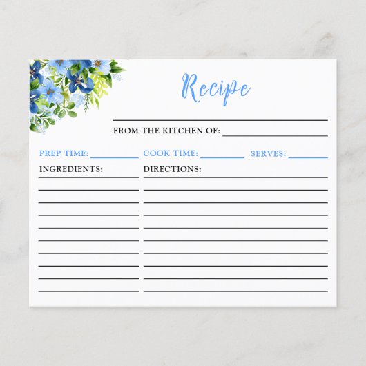 Navy and Baby Blue Floral Recipe Card (正面)