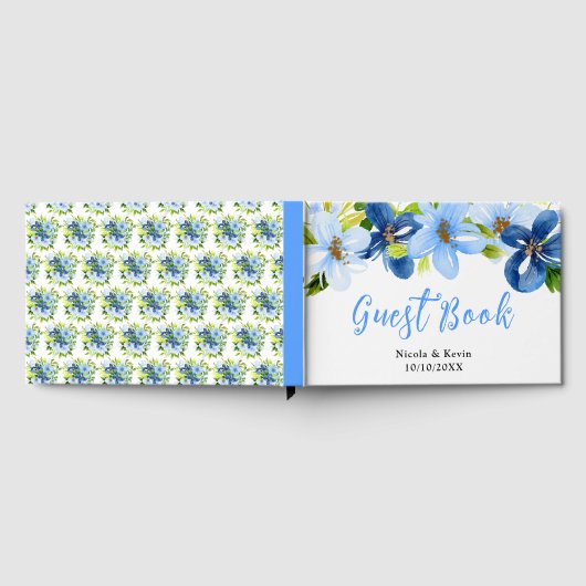 Navy and Baby Blue Floral Wedding ゲストブック (全面)