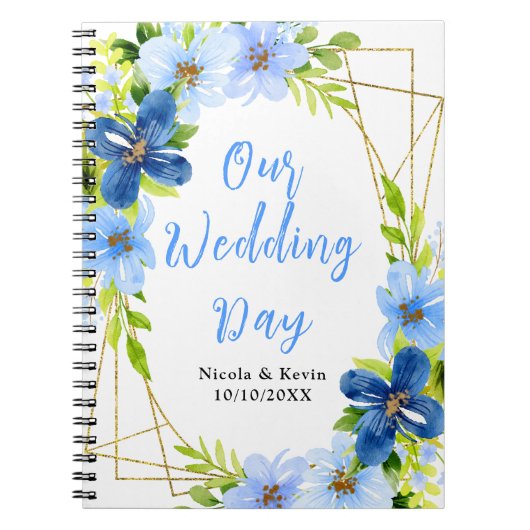 Navy and Baby Blue Floral Wedding Planner ノートブック (正面)