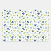 Navy and Baby Blue Flowers with Foliage Pattern ラッピングペーパーシート (正面)