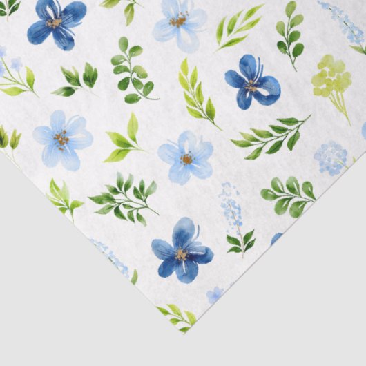 Navy and Baby Blue Flowers with Foliage Pattern 薄葉紙 (詳細)