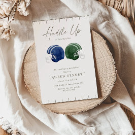 Navy And Blue Huddle Up Twin Boys Baby Shower 招待状