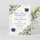 Navy and Blue Summer Flowers and Frame Sweet 16 招待状 (スタンド正面)