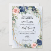 Navy and Blush Floral Wedding Invitation 招待状 (正面)