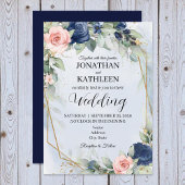Navy and Blush Floral Wedding Invitation 招待状