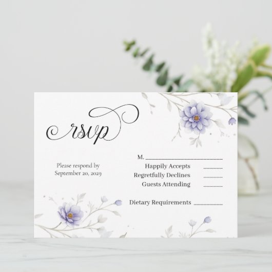 Navy and Blush Floral Wedding RSVP 招待状 (スタンド正面)