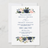 Navy and Blush Rustic Elegant Chic QR Code Wedding 招待状 (正面)