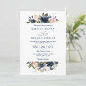 Navy and Blush Rustic Elegant Chic QR Code Wedding 招待状 (スタンド正面)