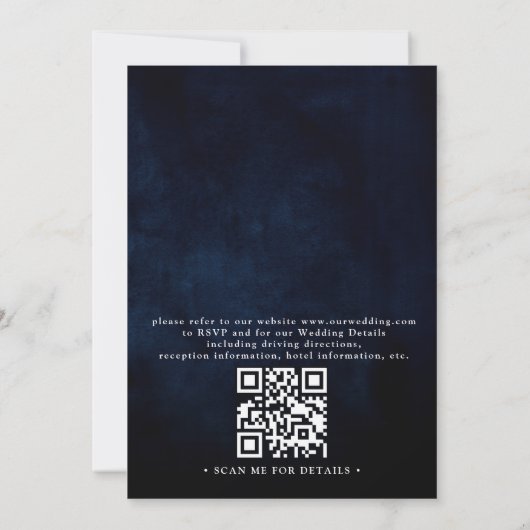 Navy and Blush Rustic Elegant Chic QR Code Wedding 招待状 (裏面)
