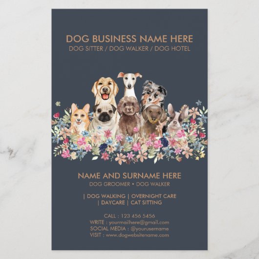 Navy and Brown Dog Service Pet チラシ (正面)