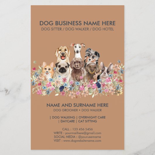 Navy and Brown Dog Service Pet チラシ (裏面)