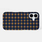 Navy and Brown Plaid Checkered Pattern iPhone 16ケース (裏面横)