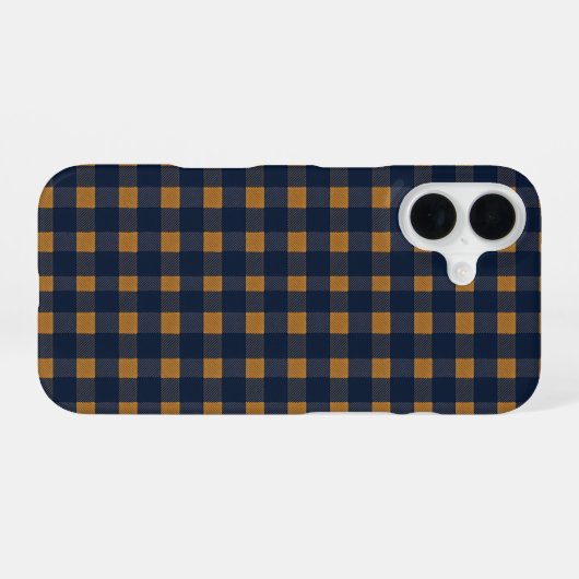 Navy and Brown Plaid Checkered Pattern iPhone 16ケース (裏面横)