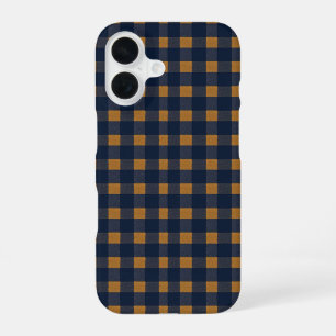 Navy and Brown Plaid Checkered Pattern iPhone 16ケース
