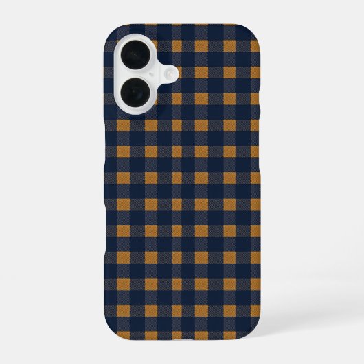Navy and Brown Plaid Checkered Pattern iPhone 16ケース (裏面)