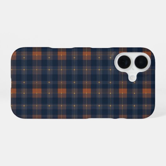 Navy and Brown Plaid Pattern iPhone 16ケース (裏面横)