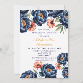 Navy and Burnt Orange Floral Bachelorette Party  招待状