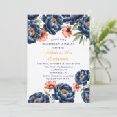 Navy and Burnt Orange Floral Bachelorette Party  招待状 (スタンド正面)