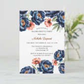 Navy and Burnt Orange Floral Bachelorette Party 招待状 (スタンド正面)