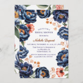 Navy and Burnt Orange Floral Bridal Shower 招待状 (正面/裏面)