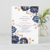 Navy and Burnt Orange Floral Brunch & Bubbly 招待状 (スタンド正面)