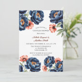Navy and Burnt Orange Floral Couples Shower 招待状 (スタンド正面)