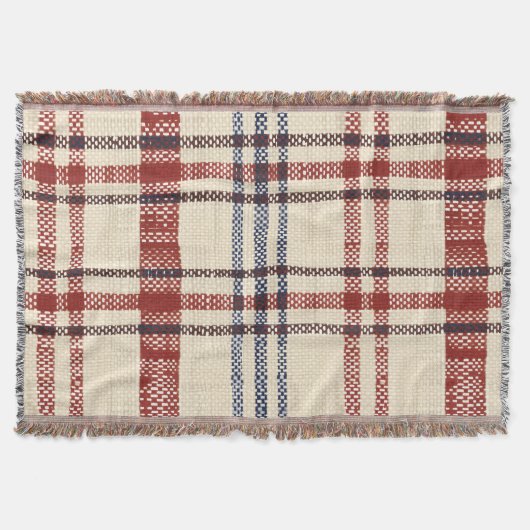 Navy and Cream Rustic Plaid Pattern スローブランケット (正面)