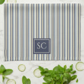 Navy And Cream Striped Pattern Monogrammed キッチンタオル (折り畳み)
