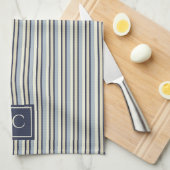 Navy And Cream Striped Pattern Monogrammed キッチンタオル (四つ折り)