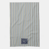 Navy And Cream Striped Pattern Monogrammed キッチンタオル (縦)