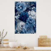 Navy and Dusty Blue Floral Art Poster 3 of 3 ポスター (キッチン)