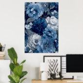 Navy and Dusty Blue Floral Art Poster 3 of 3 ポスター (ホームオフィス)
