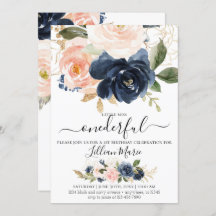 Navy and Girlの赤面誕生日招待状