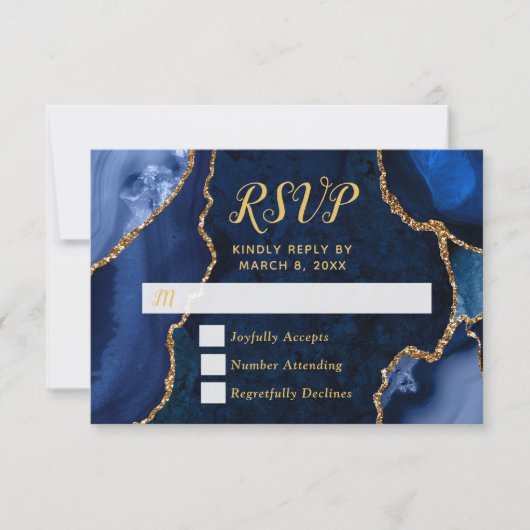 Navy and Gold Agate Marble RSVP (正面)