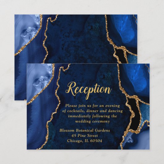 Navy and Gold Agate Wedding Reception エンクロージャーカード (正面/裏面)
