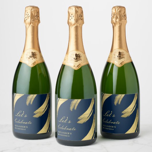 Navy and Gold Chic Elegant Champagne スパークリングワインラベル (ボトル)