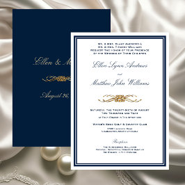 Navy and Gold Elegant Formal Wedding 招待状