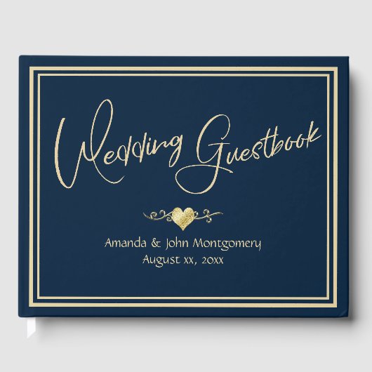 Navy and Gold Elegant Wedding ゲストブック (正面)